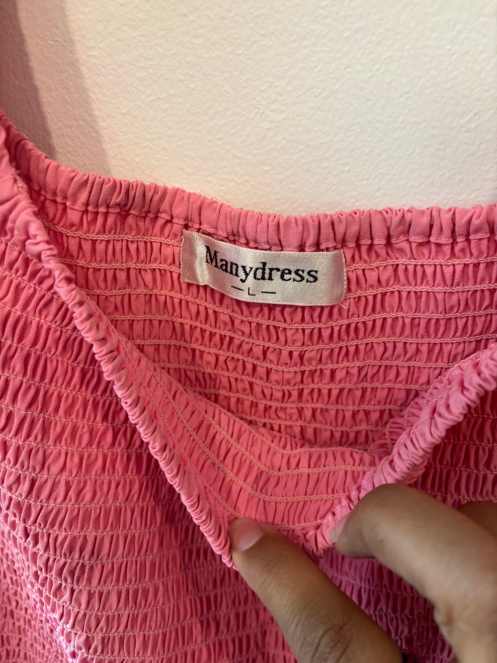Manydress Women’s Pink Puff-Sleeve Tiered Dress w Smocked Chest and Pockets - L - Picture 4 of 6